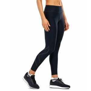Ladies Medium 2XU Compression Leggings - Black Blue Hatch Print (ABBA)